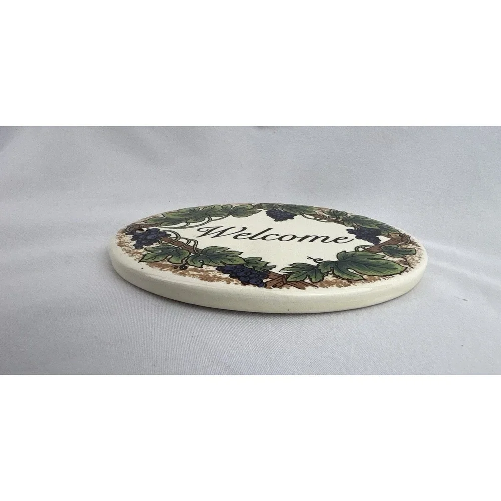 VTG Santa Barbara Ceramic Welcome Grapevine Wall Plaque Wine Country Kitchen Dec